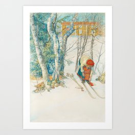 Putting on Skiis by Carl Larsson Art Print