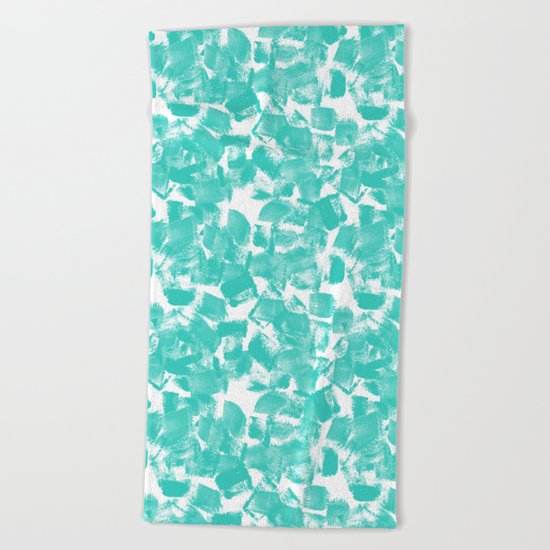 Brushy aqua bright happy brushstrokes painting abstract minimal modern dorm college decor art Beach Towel