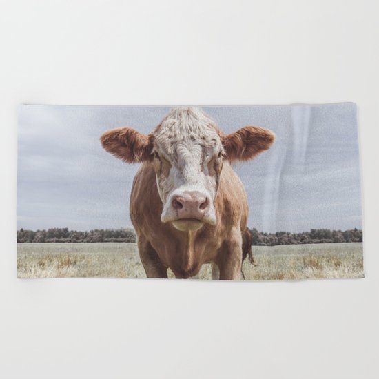 Cow Portrait Photography | Farm animal Beach Towel