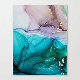 Abstract Blue And Purple Gold Elegant Ink Marble Canvas Print