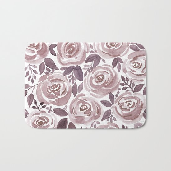 Watercolor brown roses on a white background . Bath Mat