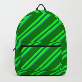 [ Thumbnail: Green, Lime, and Light Sea Green Colored Lined Pattern Backpack ]
