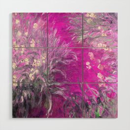 The Path through the Irises floral iris landscape painting by Claude Monet in alternate lavender pink Wood Wall Art