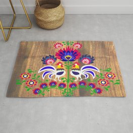 Folk cockrells and flowers Rug