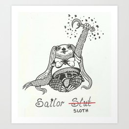 Sailor Sloth Art Print | Ink Pen, Japan, Usagi, Sailormoon, Animal, Anime, Drawing, Sloth, Funny 