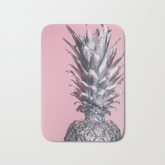 Silver and pink tropical pineapple Bath Mat