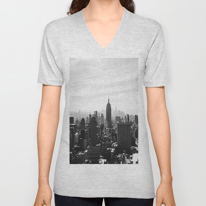 New York City Skyline Photography | Black and White V Neck T Shirt
