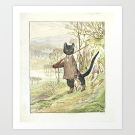 Black cat by Beatrix Potter Art Print