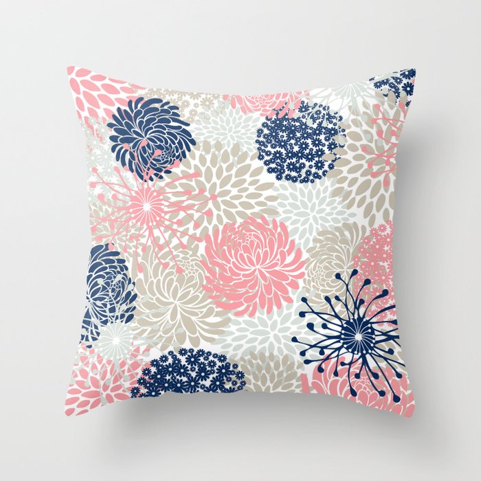 Floral Fragrance Pink Throw Pillow by Akbaly