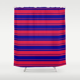 [ Thumbnail: Crimson & Dark Blue Colored Lines/Stripes Pattern Shower Curtain ]