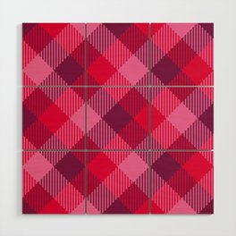 Valentine's retro simple tartan diagonal check burgundy Wood Wall Art