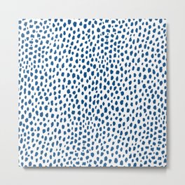 Handmade Polka Dot Paint Brush Pattern (Pantone Classic Blue and White) Metal Print