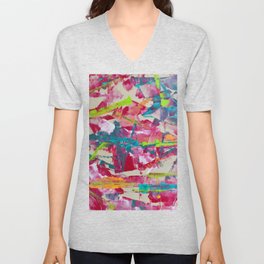 Confetti: A colorful abstract design in neon pink, neon green, and neon blue V Neck T Shirt