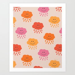 Happy Cloud Pattern, Cute Raining Clouds Art Print | Raining, Colorful, Happy, Pattern, Kids, Weather, Painting, Groovy, Positive, Fun 