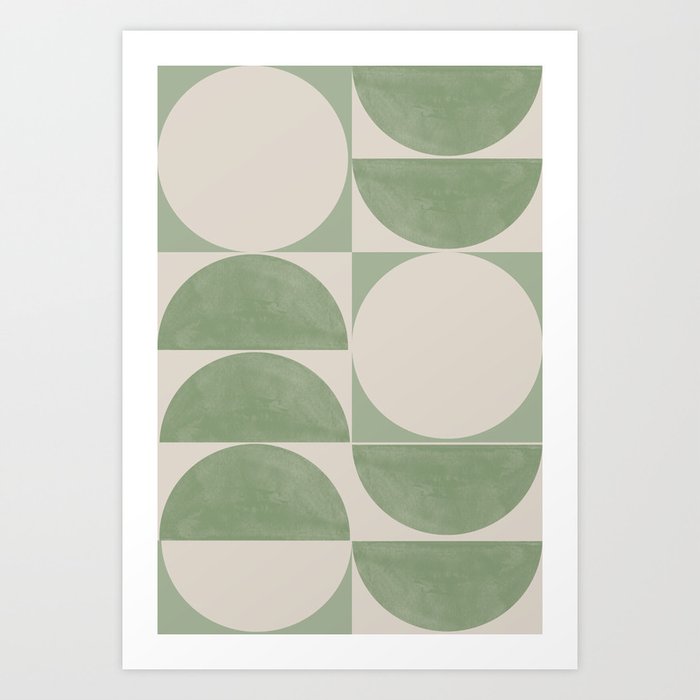 Mid Century Modern Green Geometric Art Print