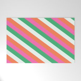 [ Thumbnail: Mint Cream, Coral, Hot Pink, and Sea Green Colored Lined Pattern Welcome Mat ]