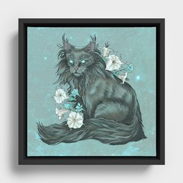 Maine Coon Cat and Moonflowers Framed Canvas