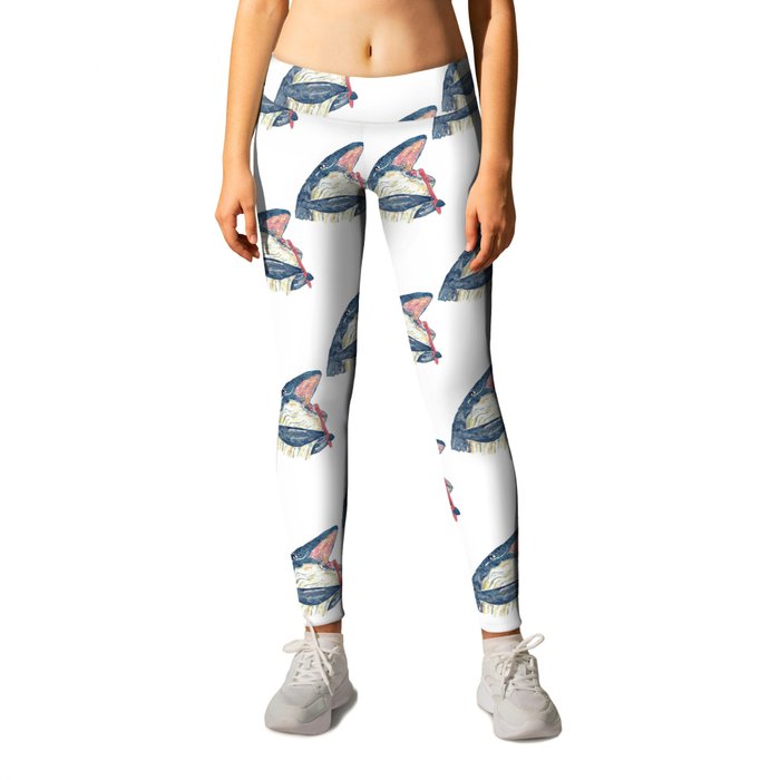 Whale brushing teeth bath watercolor painting  Leggings