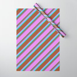 [ Thumbnail: Slate Gray, Violet, Aqua & Sienna Colored Striped/Lined Pattern Wrapping Paper ]