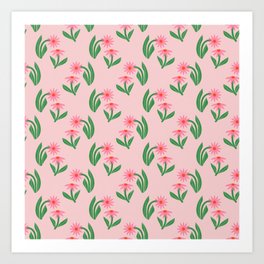 Pink Daisy Pattern - Pink Art Print