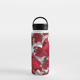Cardinals in winter branches and Christmas decoration Water Bottle