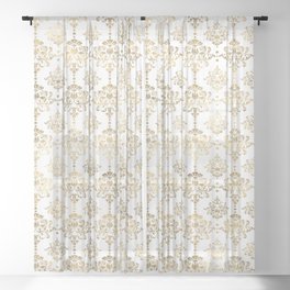 White & Gold Motif Sheer Curtain