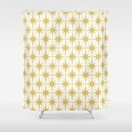 Midcentury Modern Atomic Starburst Pattern in Retro Gold and Cream Tones Shower Curtain