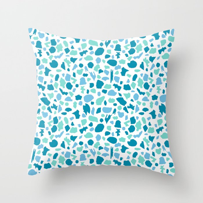 Terrazzo In Peacock Blue Mint On White Throw Pillow By