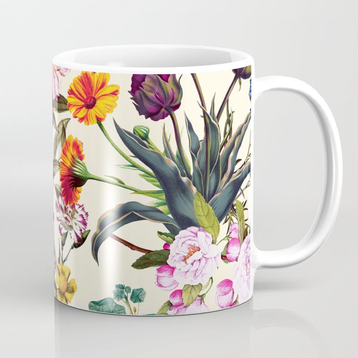 Magical Garden V Kaffeebecher | Gemälde, Muster, Aquarell, Floral, Blumen, Vintage, Retro, Sonne, Botanisch, Tropisch