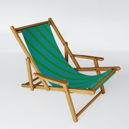 [ Thumbnail: Teal & Green Colored Stripes/Lines Pattern Sling Chair ]