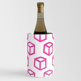 Abstract Hand Painted Magenta Pink Geometric Cubes Wine Chiller