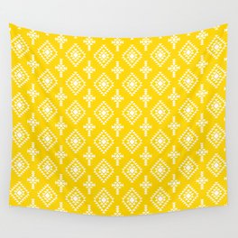 Yellow and White Native American Tribal Pattern Wall Tapestry