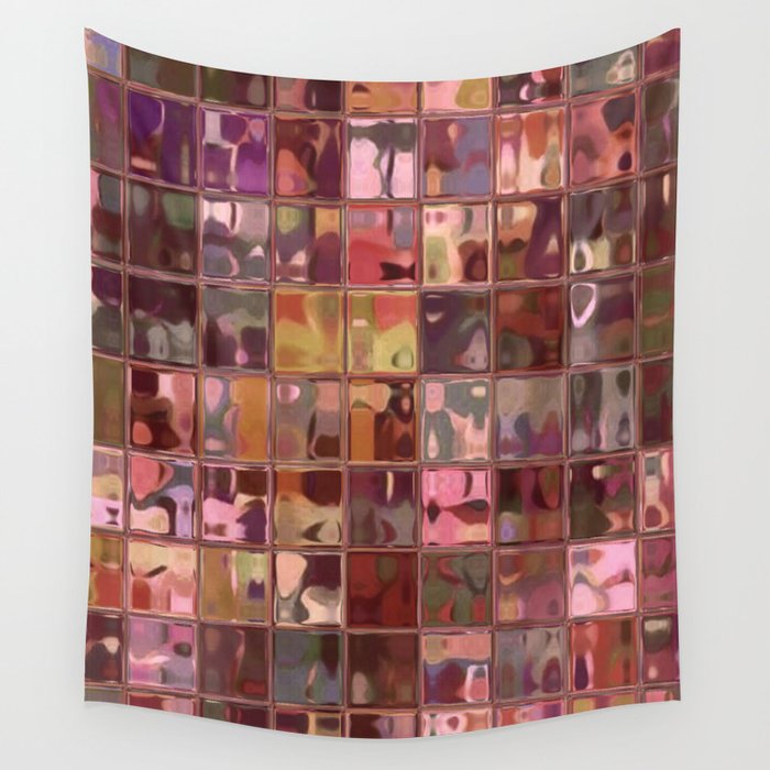 Abstract Colorful Tiles Deep Brown Purple Pink Wall Tapestry