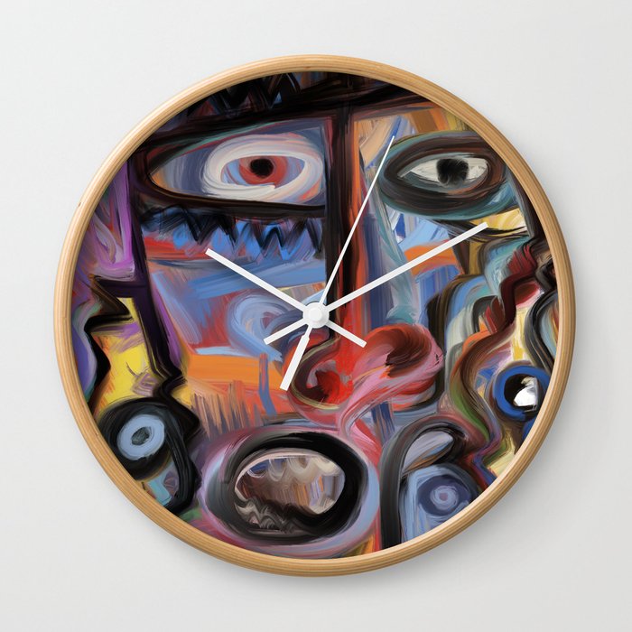 Red King Neo Expressionist Portrait Art by Emmanuel Signorino  Wall Clock