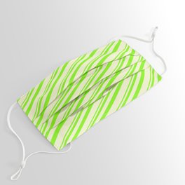 [ Thumbnail: Green and Light Yellow Colored Lined/Striped Pattern Face Mask ]