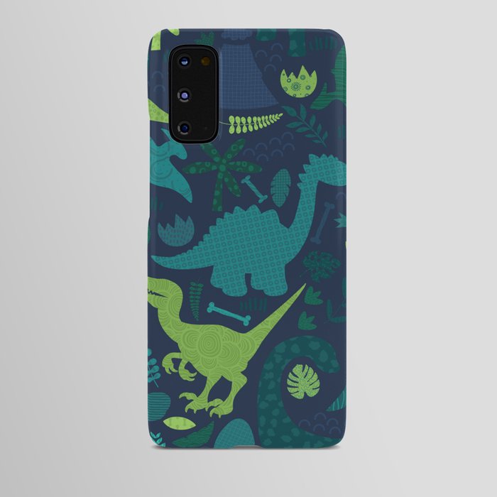 Dino Silhouette Doodle Pattern Green Android Case