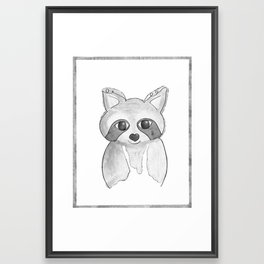 Watercolor Raccoon, baby Nursery, Black and White Framed Art Print