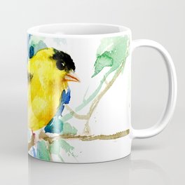 American Goldfinch, yellow sage green birds and flowers Mug