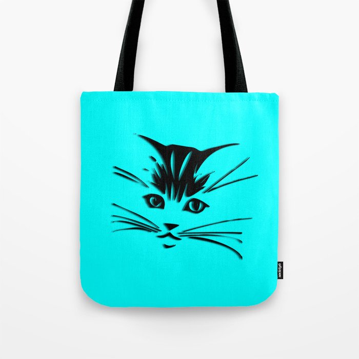 Aqua Kitty Cat Face Tote Bag By Leatherwooddesign Society6