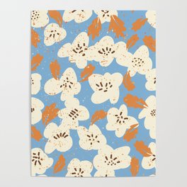 Bold flowers in my garden on chalky blue Poster