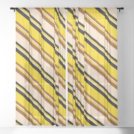 [ Thumbnail: Yellow, Brown, Bisque & Black Colored Pattern of Stripes Sheer Curtain ]
