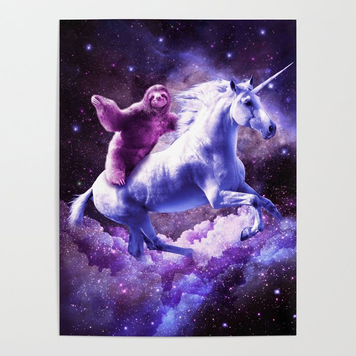 Space Sloth Riding On Unicorn Poster