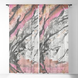 Motivation: a colorful, vibrant abstract piece in pink red, gold, black and white Sheer Curtain