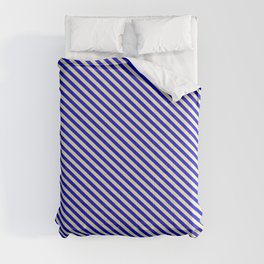 [ Thumbnail: Blue and Pale Goldenrod Colored Stripes/Lines Pattern Comforter ]