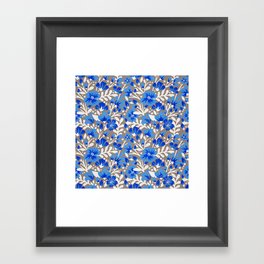 Blossom Pattern – Blue & Taupe Framed Art Print