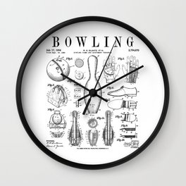Bowling Pin Ball Bowler Retro Vintage Patent Print Wall Clock
