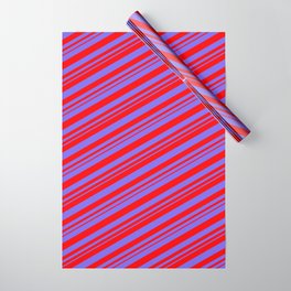 [ Thumbnail: Medium Slate Blue and Red Colored Lined Pattern Wrapping Paper ]