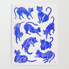 Cat Positions – Blue Palette Poster