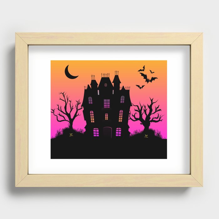 Haunted Silhouette Rainbow Mansion Recessed Framed Print