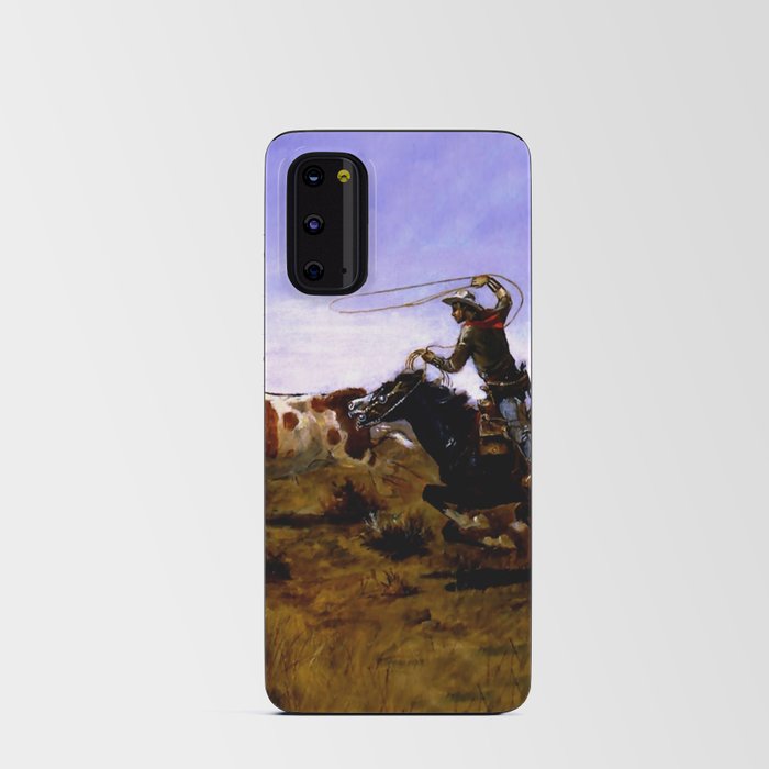 “Cowboys Roping a Steer” by Charles M Russell Android Card Case